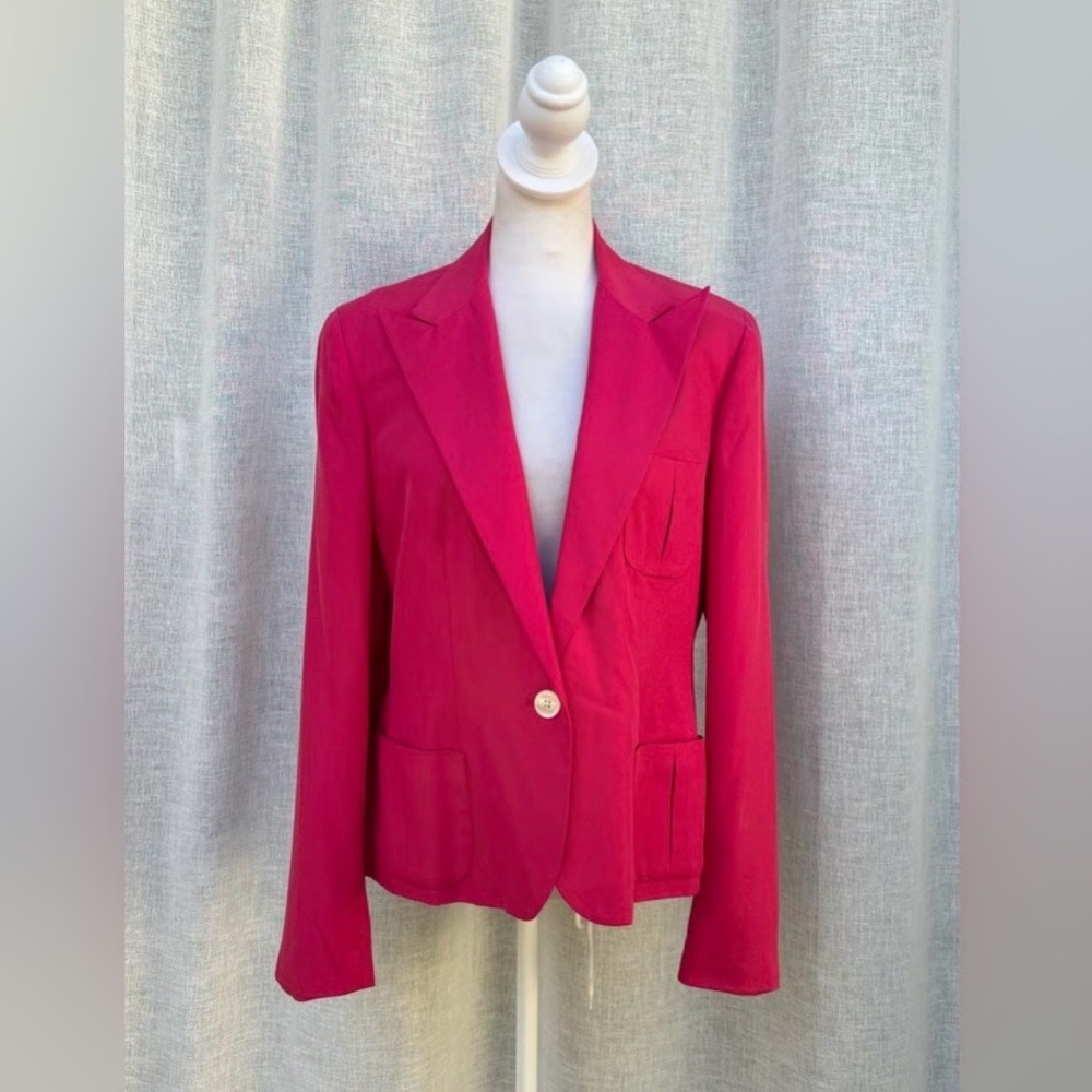 Lauren Ralph Lauren Silk Hot Pink Single Button Blazer Jacket size 10